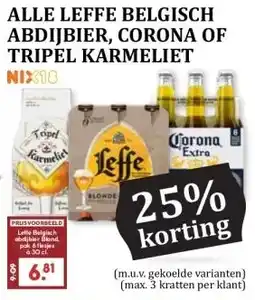 MCD Supermarkt ALLE LEFFE BELGISCH ABDIJBIER, CORONA OF TRIPEL KARMELIET aanbieding