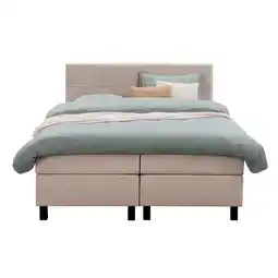 Leen Bakker Boxspring Liv geblokt - beige - 160x200 cm - vierkante poot aanbieding