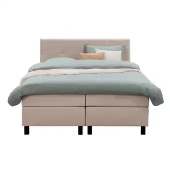 Leen Bakker Boxspring Liv geblokt - beige - 160x200 cm - vierkante poot aanbieding