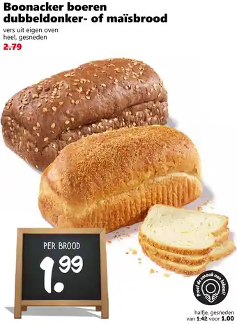 Coop Boonacker boeren dubbeldonker- of maïsbrood aanbieding