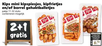 Coop Kips mini kipspiesjes, kipfrietjes en/of borrel gehaktballeties aanbieding