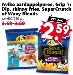 Coop Aviko aardappelpuree, Grip 'n Dip, skinny fries, of Wavy Blends SuperCrunch aanbieding