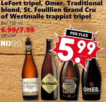 Coop LeFort tripel, Omer. Traditional blond, St. Feuillien Grand Cru of Westmalle trappist tripel aanbieding