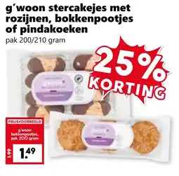 Coop g'woon stercakejes met rozijnen, bokkenpootjes of pindakoeken aanbieding