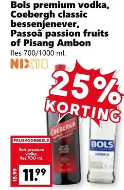Coop Bols premium vodka, Coebergh classic bessenjenever, Passoã passion fruits of Pisang Ambon aanbieding
