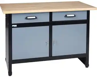 Hornbach KÜPPER Werkbank 120 cm zilver-zwart (2 deuren, 2 laden) aanbieding