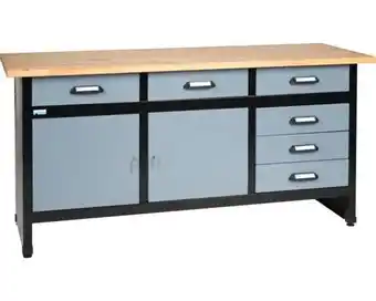 Hornbach KÜPPER Werkbank 170 cm zilver-zwart (2 deuren, 6 laden) aanbieding