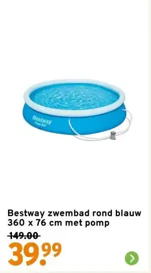 GAMMA Bestway zwembad rond blauw 360 x 76 cm met pomp aanbieding