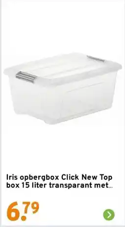 GAMMA Iris opbergbox Click New Top box 15 liter transparant met grijze clips en deksel aanbieding