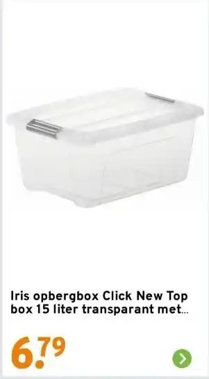 GAMMA Iris opbergbox Click New Top box 15 liter transparant met grijze clips en deksel aanbieding