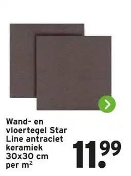 GAMMA Wand- en vloertegel Star Line antraciet keramiek 30x30 cm aanbieding