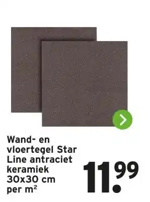 GAMMA Wand- en vloertegel Star Line antraciet keramiek 30x30 cm aanbieding