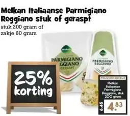 Boon`s Markt Melkan Italiaanse Parmigiano Reggiano stuk of geraspt stuk 200 gram of zakje 60 gram aanbieding