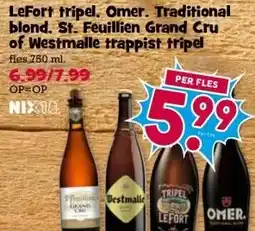 Boon`s Markt LeFort tripel, Omer. Traditional blond. St. Feuillien Grand Cru of Westmalle trappist tripel aanbieding