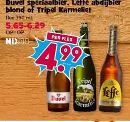 Boon`s Markt Duvel speciaalbier, Leffe abdijbier blond of Tripel Karmeliet aanbieding