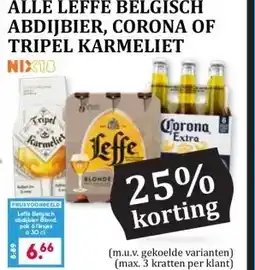 Boon`s Markt ALLE LEFFE BELGISCH ABDIJBIER, CORONA OF TRIPEL KARMELIET NIX18 aanbieding