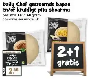 Boon`s Markt Daily Chef gestoomde bapao en/of kruidige pita shoarma per stuk 115/140 gram combineren mogelijk aanbieding