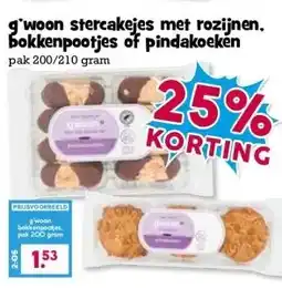 Boon`s Markt g'woon stercakejes met rozijnen. bokkenpootjes of pindakoeken pak 200/210 gram aanbieding