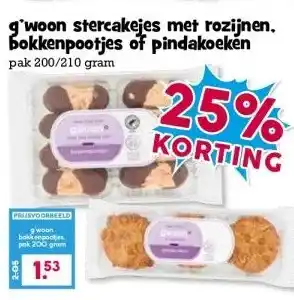 Boon`s Markt g'woon stercakejes met rozijnen. bokkenpootjes of pindakoeken pak 200/210 gram aanbieding