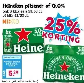 Boon`s Markt Heineken pilsener of 0.0% pak 6 blikjes à 33/50 cl. of blik 33/50 cl. NIX18 aanbieding