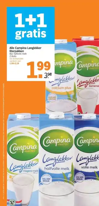 Albert Heijn Alle Campina Langlekker literpakken aanbieding