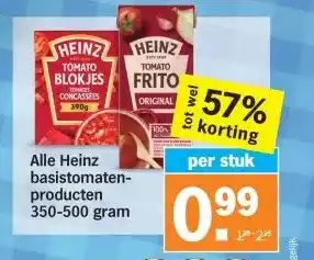 Albert Heijn Alle Heinz basistomaten- producten 350-500 gram aanbieding