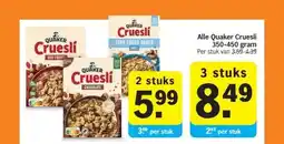 Albert Heijn Alle Quaker Cruesli 350-450 gram aanbieding