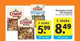Albert Heijn Alle Quaker Cruesli 350-450 gram aanbieding