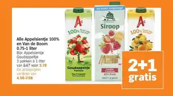 Albert Heijn Alle Appelsientje 100% en Van de Boom 0.75-1 liter aanbieding