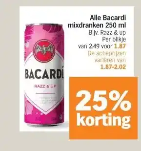 Albert Heijn Alle Bacardi mixdranken 250 ml aanbieding