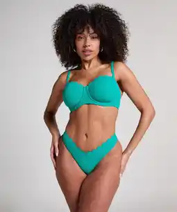 Hunkemoller Hunkemöller Hoog uitgesneden Bikinibroekje Scallop Groen aanbieding