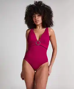 Hunkemoller Hunkemöller Crinkle badpak met ring Rood aanbieding