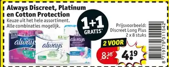 Kruidvat Always Discreet, Platinum en Cotton Protection aanbieding