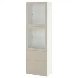 IKEA BestÅ Opbergcombinatie met glazen deuren, wit Lappviken/licht grijsbeige helder glas, 60x42x193 cm aanbieding