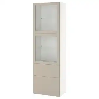 IKEA BestÅ Opbergcombinatie met glazen deuren, wit Lappviken/licht grijsbeige helder glas, 60x42x193 cm aanbieding