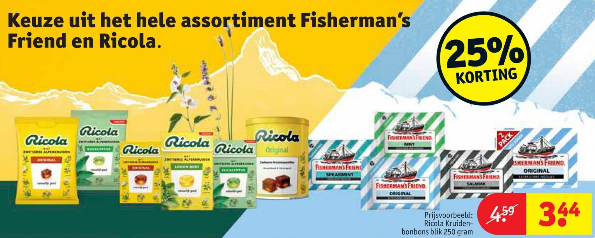 Keuze uit het hele assortiment Fisherman's Friend en Ricola aanbieding