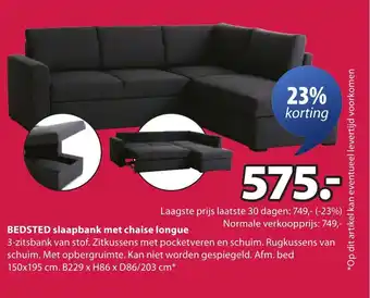 Jysk BEDSTED slaapbank met chaise longue aanbieding