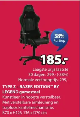 Jysk Type z razer edition by legend gamestoel aanbieding