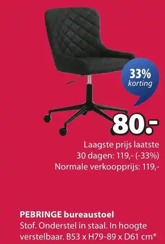 Jysk PEBRINGE bureaustoel aanbieding