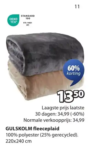 Jysk GULSKOLM fleeceplaid aanbieding