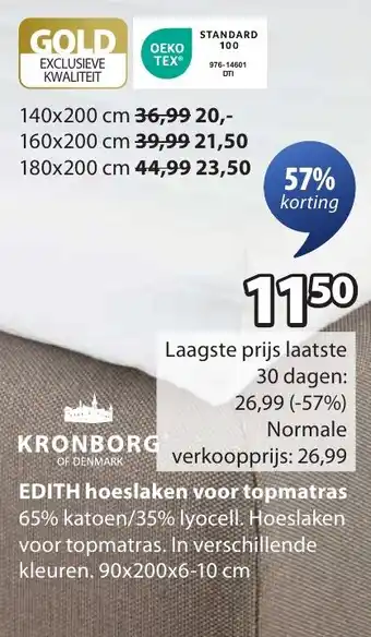 Jysk EDITH hoeslaken voor topmatras aanbieding