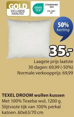 Jysk TEXEL DROOM wollen kussen aanbieding