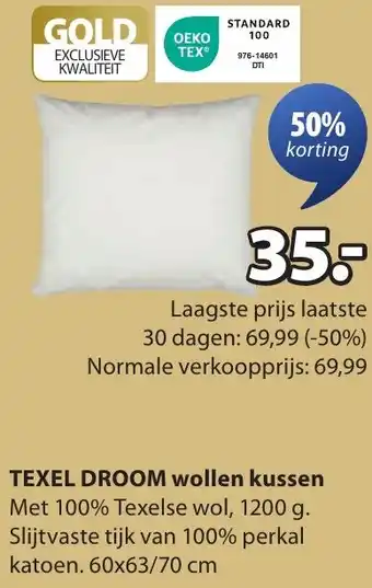 Jysk TEXEL DROOM wollen kussen aanbieding