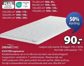 Jysk DREAMZONE Kvisten topmatras aanbieding