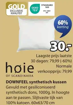 Jysk Downfeel synthetisch kussen aanbieding