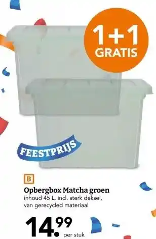 Blokker Opbergbox Matcha groen inhoud 45 L, incl. sterk deksel, van gerecycled materiaal aanbieding