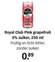 Albert Heijn Royal Club Pink grapefruit 0% suiker, 250 ml aanbieding