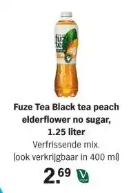 Albert Heijn Fuze Tea Black tea peach elderflower no sugar, 1.25 liter aanbieding