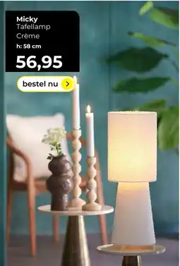 Lampidee Micky Tafellamp Crème aanbieding