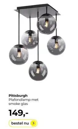 Lampidee Pittsburgh Plafondlamp met smoke glas aanbieding